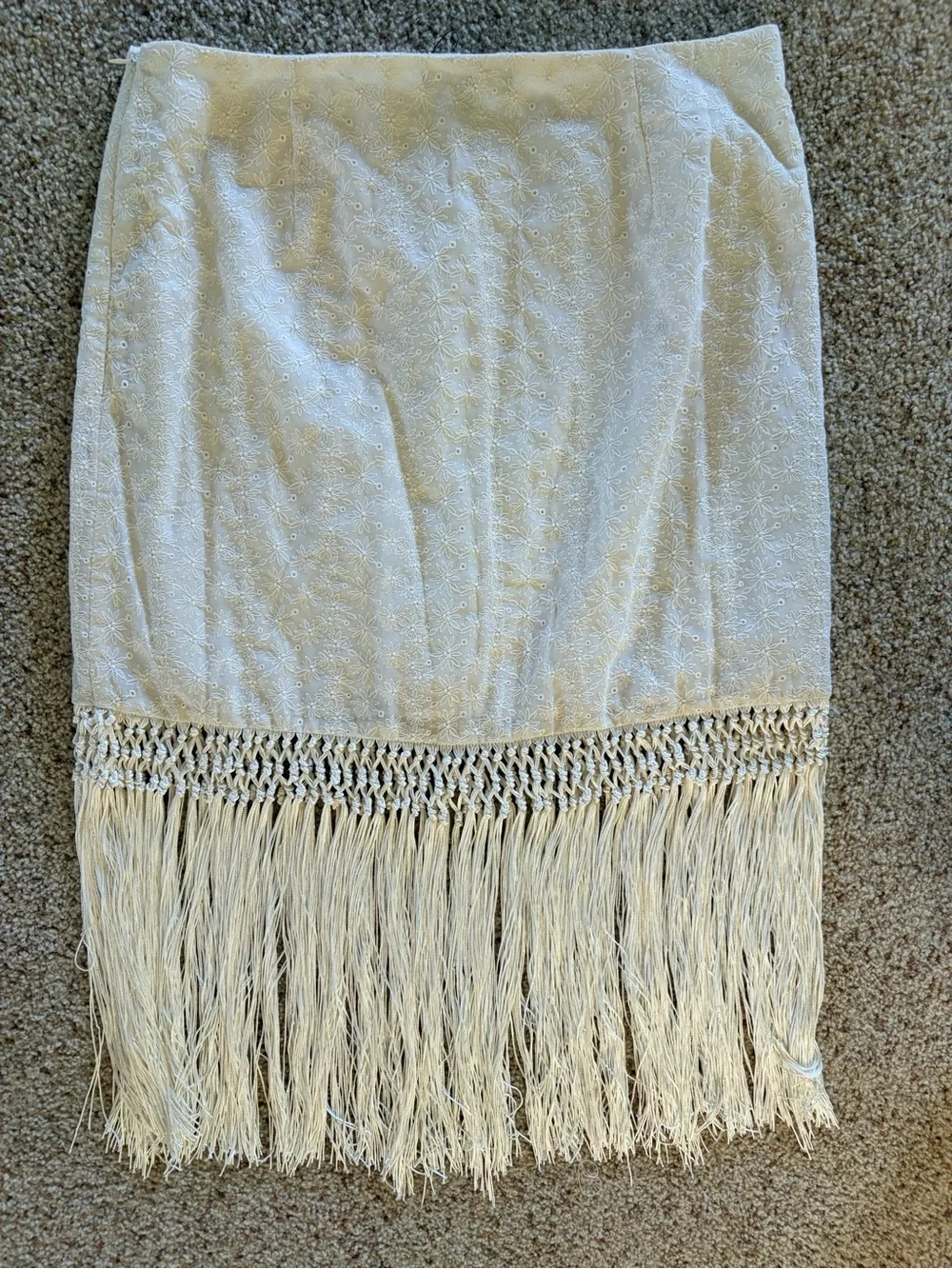 Lulu's Pretty Bliss Cream Floral Embroidered Fringe Midi Skirt - Picture 4 of 7